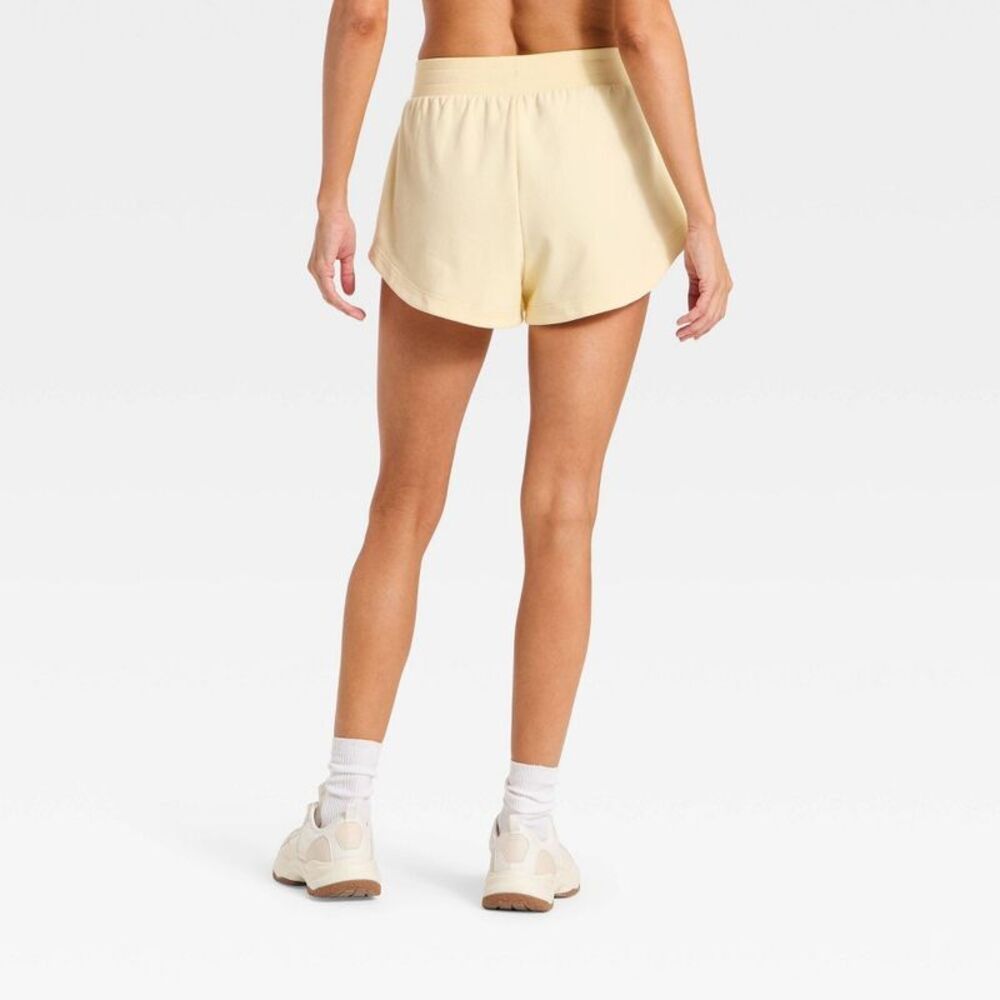 Women's Active Comfort French Terry High-Rise Shorts 2.5" - Light Yellow M - Picture 2 of 5